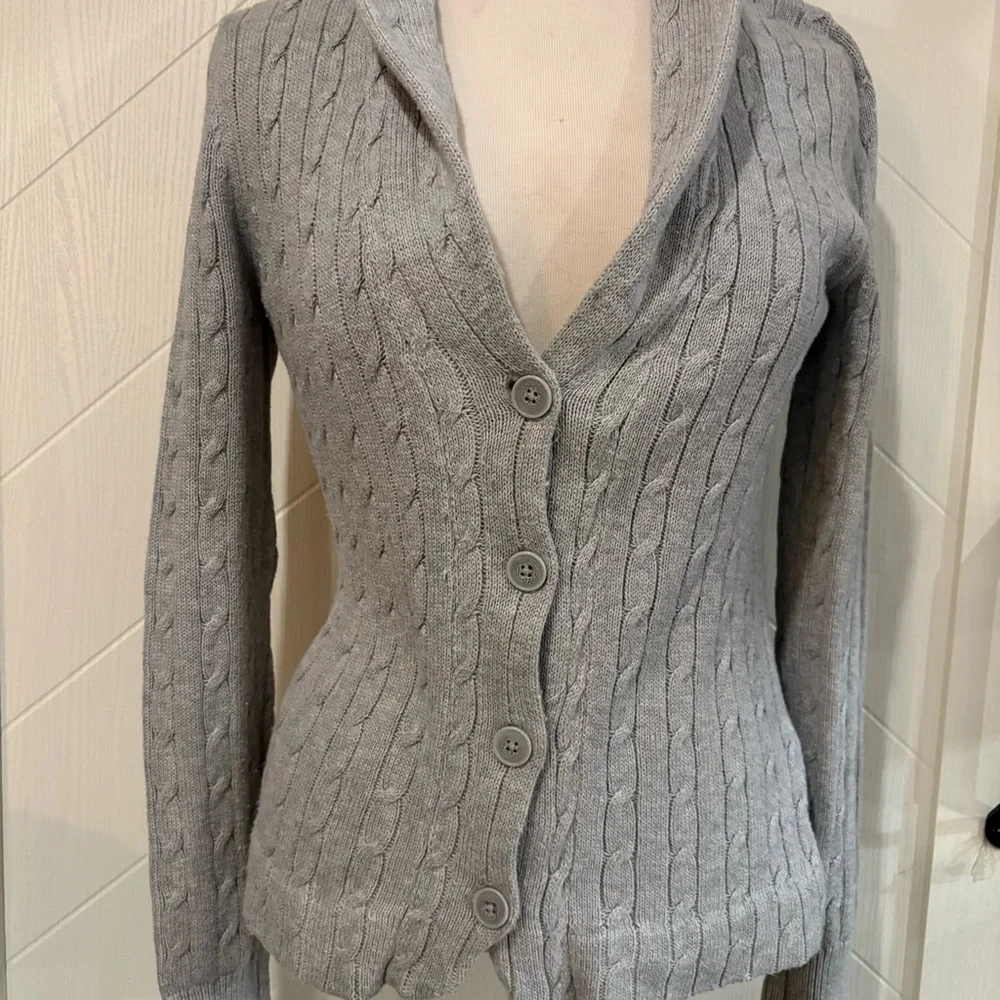 Cozy Gray Cable Knit Cardigan Banana Republic‎ Medium/ Grandpacore /cottagecore - Picture 4 of 8